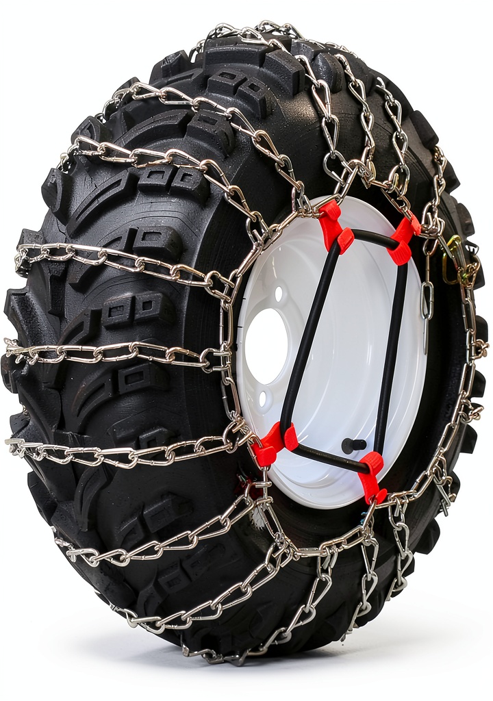 Grizzlar snow chains on a turf tire