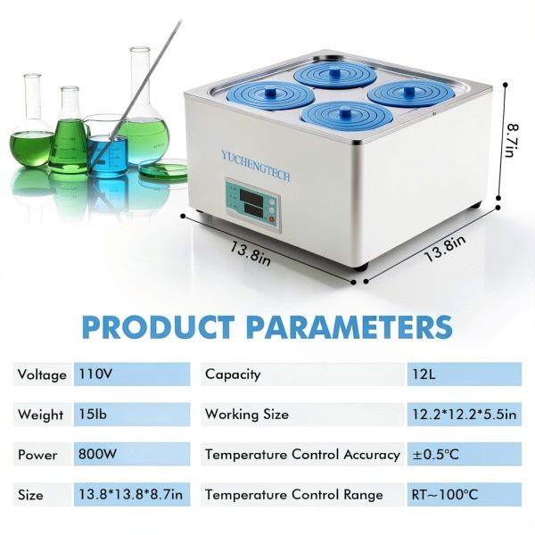 Digital Lab Water Bath 12L Laboratory Thermostatic Water Bath 4 Openings 800W by YUCHENGTECH for Food Heating Chemical Biological Experiment 110V-7